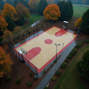 Graded outdoor sports flooring foundation to enhance moisture control and prevent water pooling