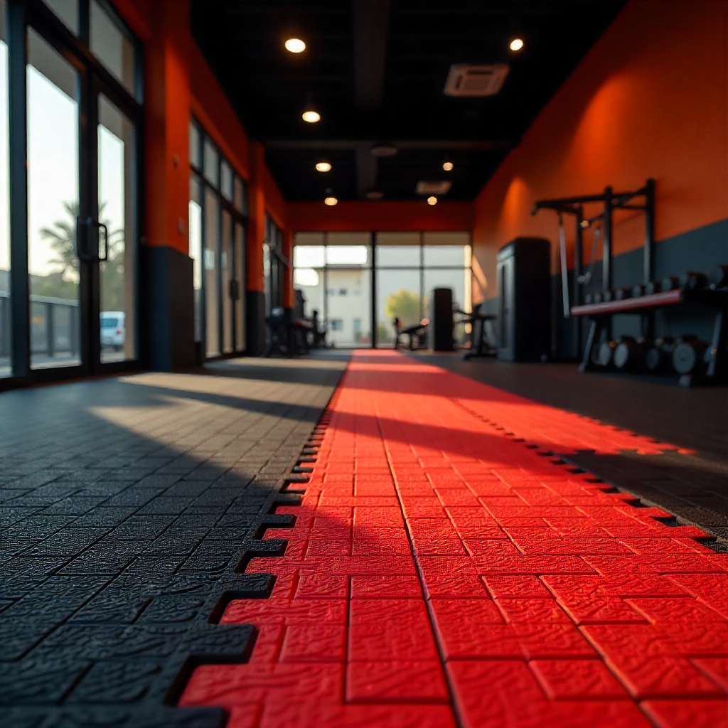 Modern commercial gym with rubber gym flooring UAE for durability and safety