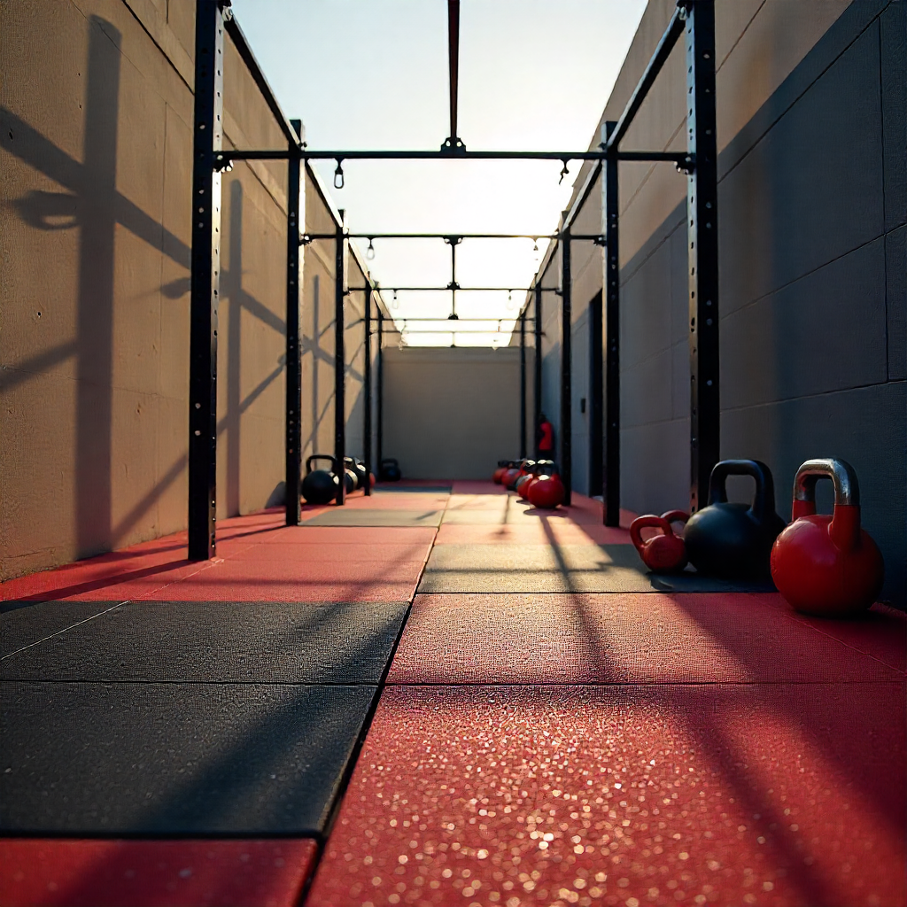 Heavy weights dropped on rubber gym flooring in UAE for shock absorption.