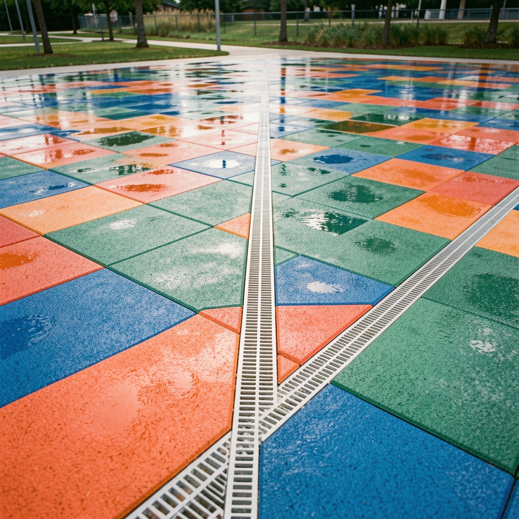 Splash pad flooring Dubai with non-slip rubber surface for kids water play