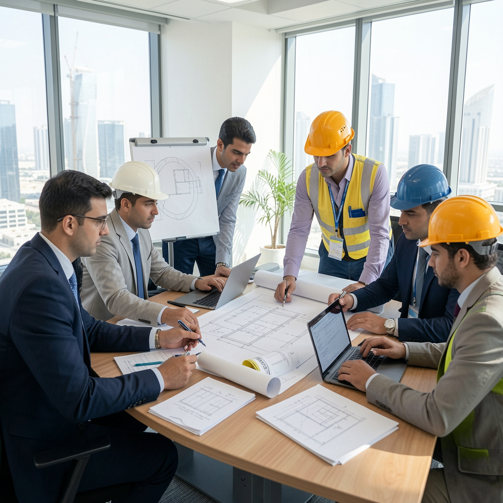 Construction planning meeting for commercial project in UAE