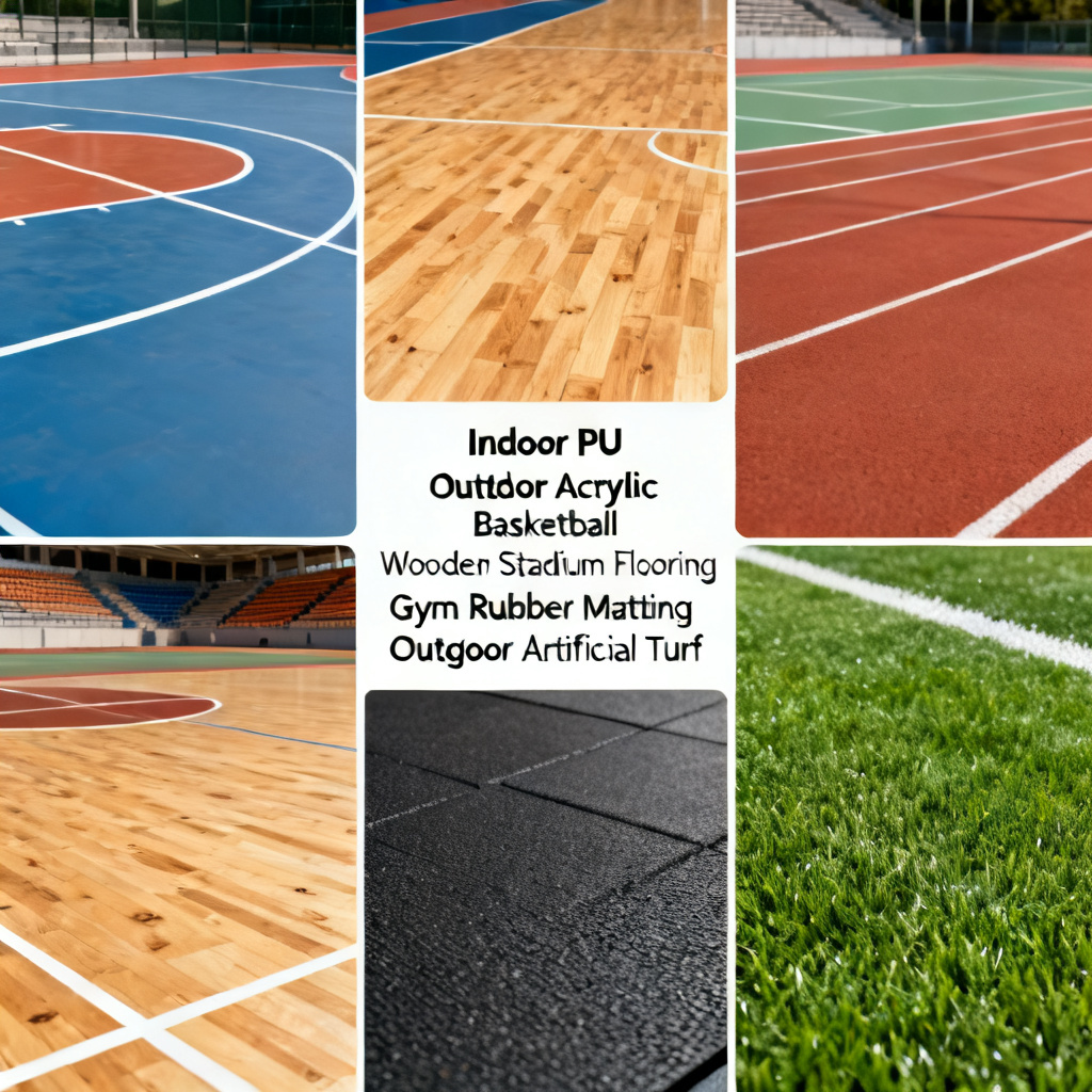 types of sports flooring in UAE PU acrylic rubber turf wood