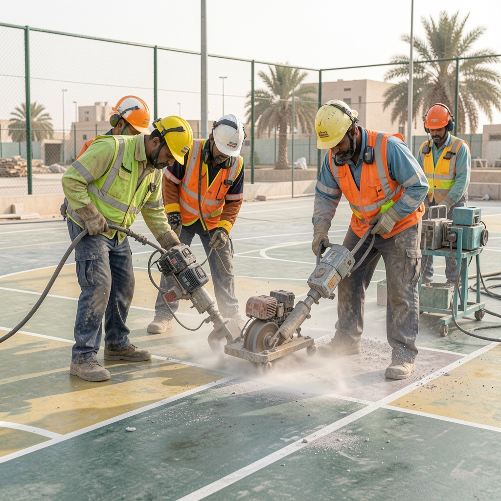 sports flooring surface preparation UAE