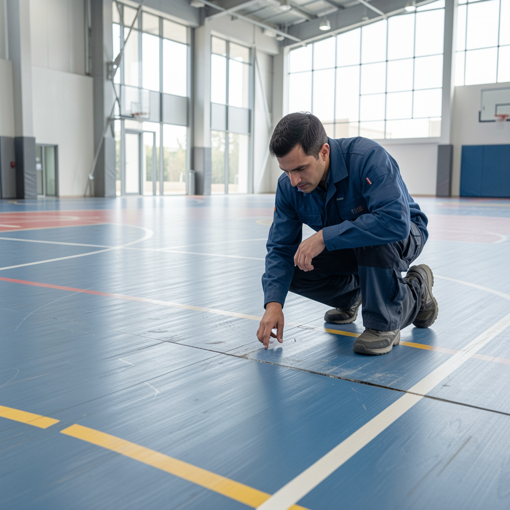 Professional inspection of vinyl sports flooring for damage in UAE