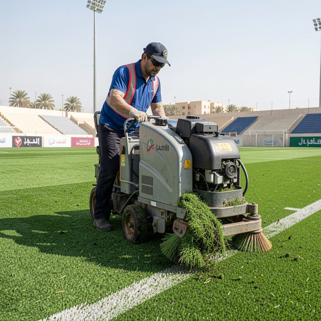 Professional brushing of artificial sports turf in UAE