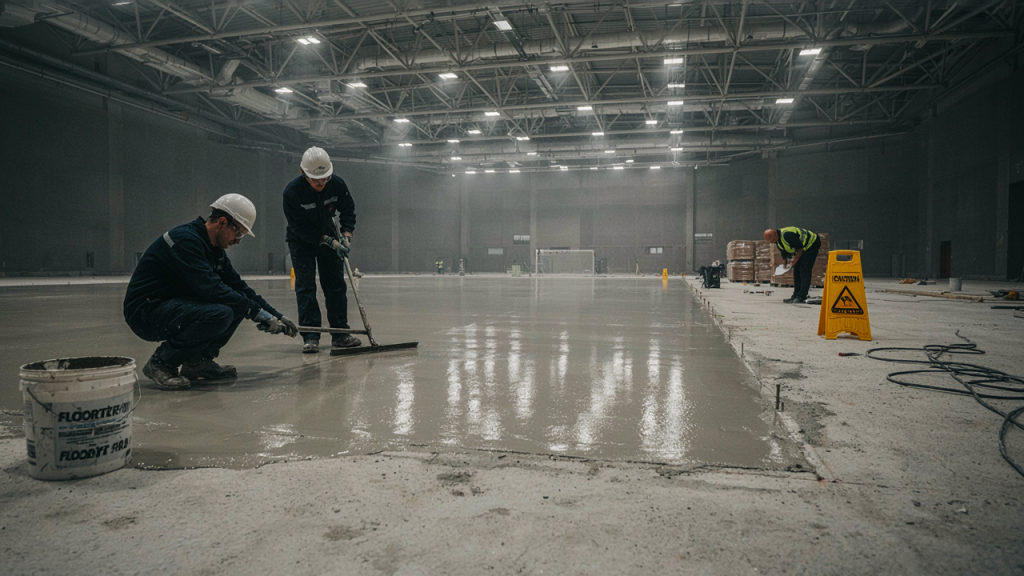 PU sports flooring installation in a modern UAE indoor sports hall