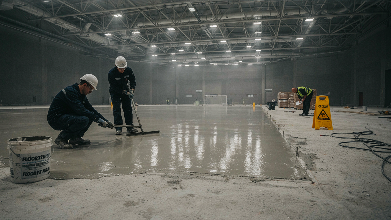 PU sports flooring installation in a modern UAE indoor sports hall