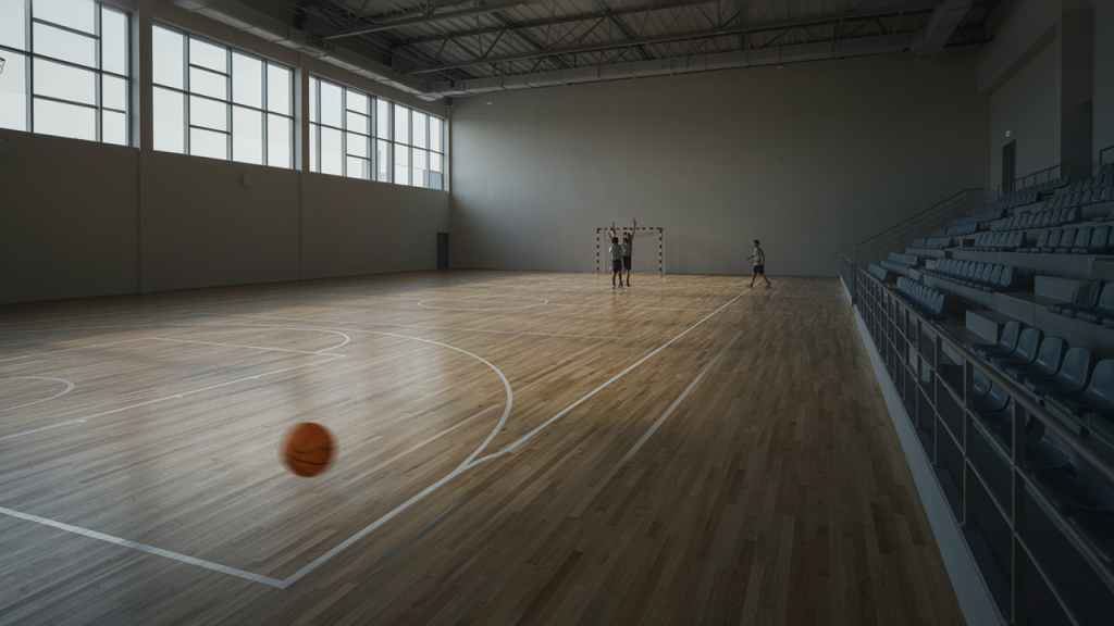 Wooden sports flooring in a modern UAE school sports hall