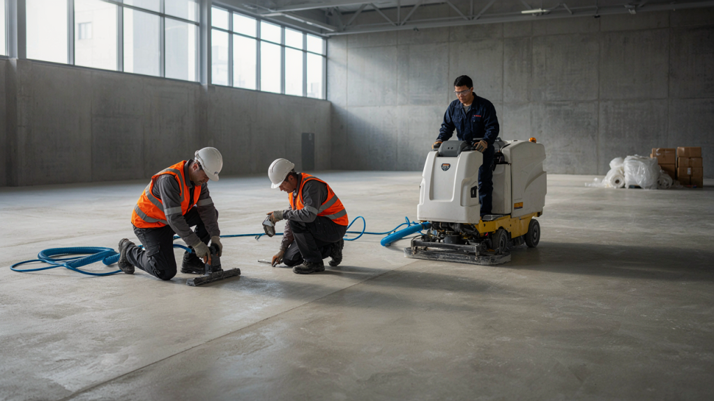 Cleaning and preparing a sports court surface for new flooring