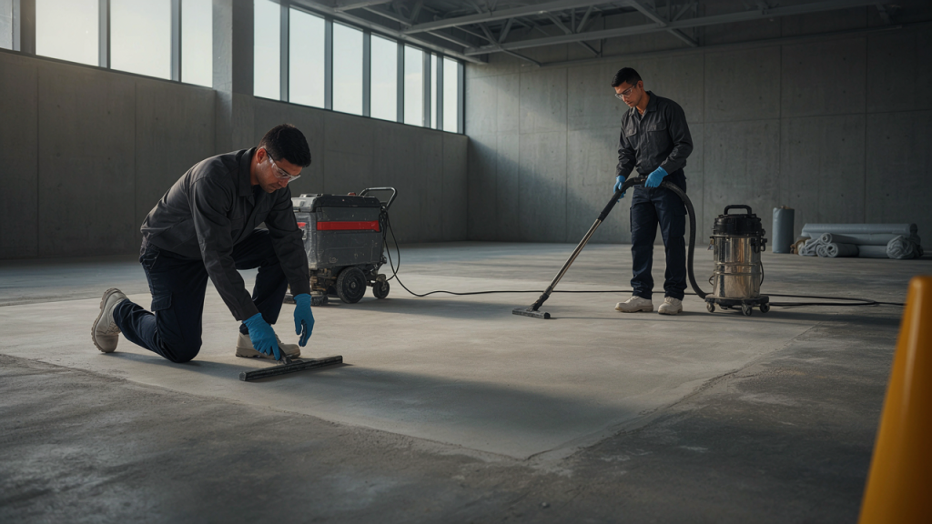 Crack repair and surface levelling before sports flooring installation