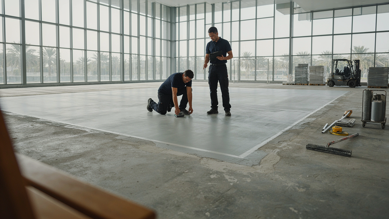Sports flooring surface preparation in a UAE sports facility