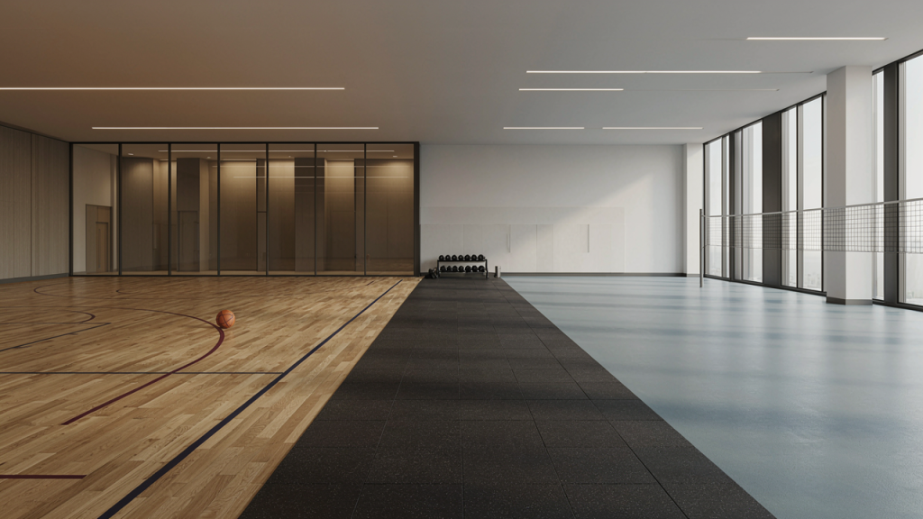 Different sports flooring types used in a modern UAE facility