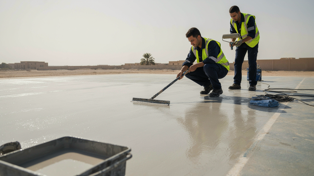 magnific_photorealistic-closeup-of_79c3sgsJAL Professional application of acrylic sports court coating