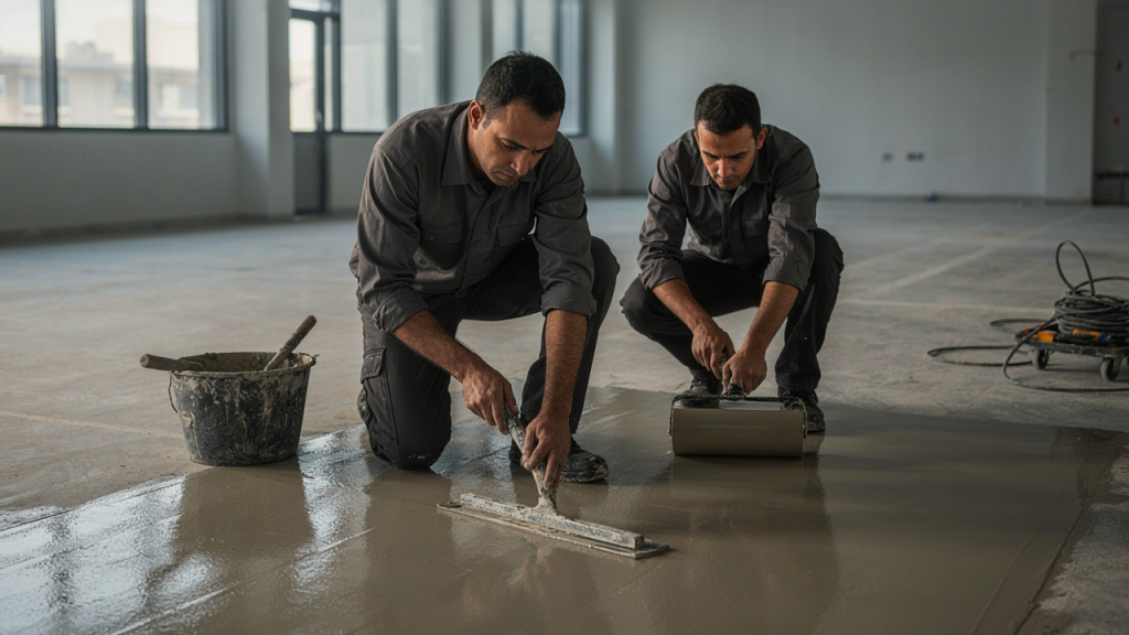 magnific_photorealistic-closeup-of_cpfHCcf0eP Professional polyurethane sports flooring installation process
