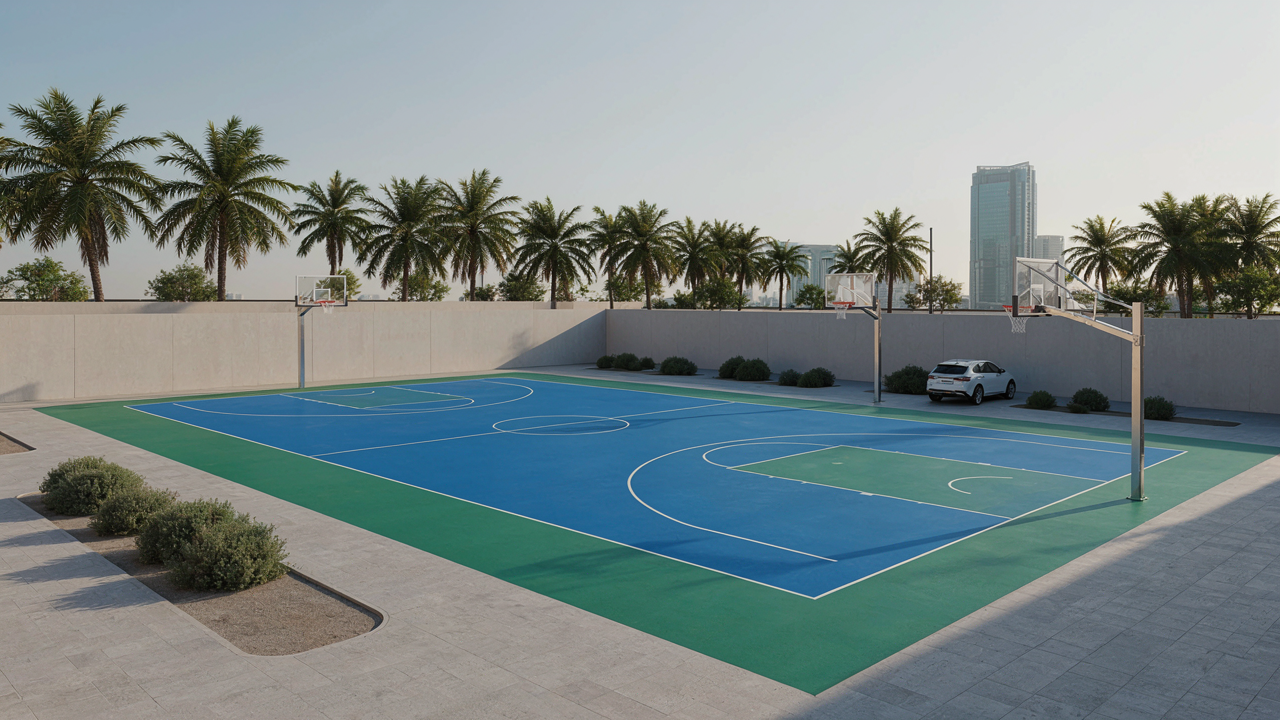 Acrylic sports flooring on an outdoor court in the UAE