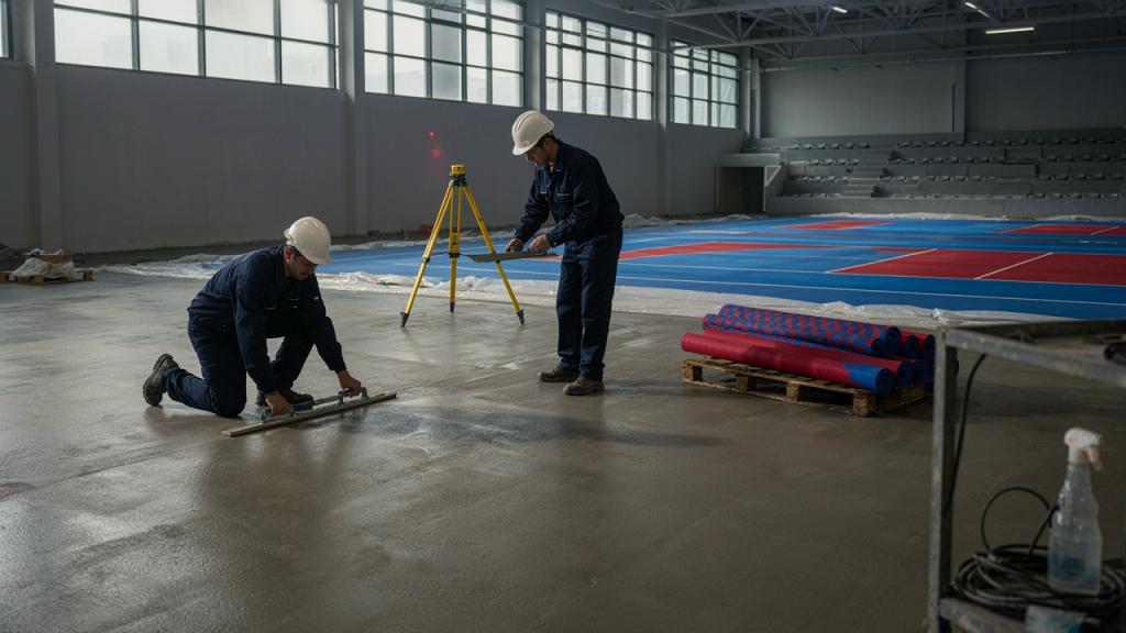 magnific_photorealistic-profession_xS3ziG0jfW Surface preparation before PU sports flooring installation