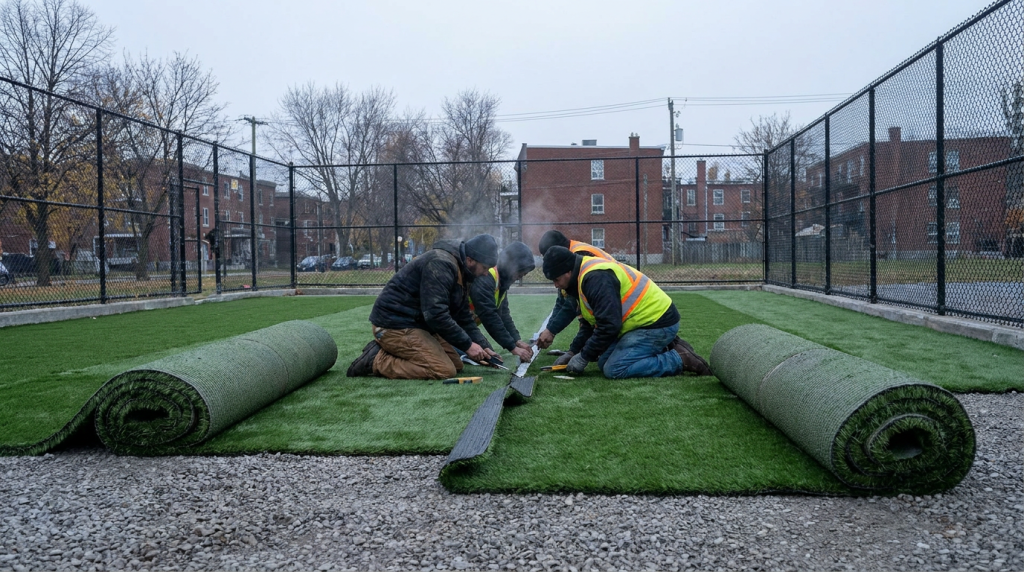 Artificial turf installation for a football court