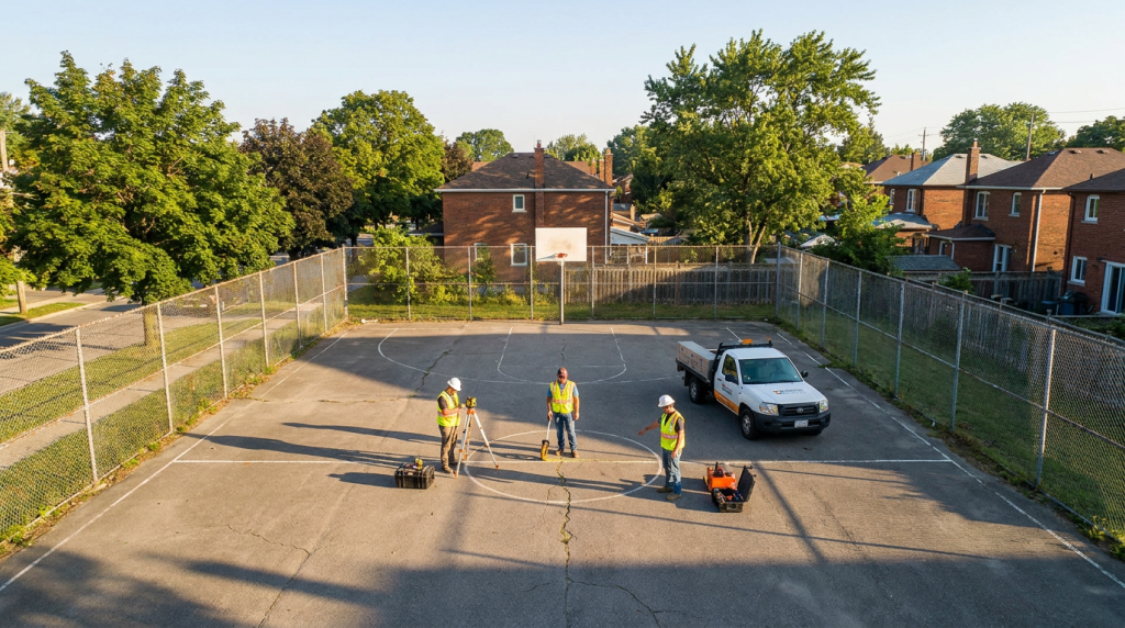 Existing tennis court inspection before futsal court construction